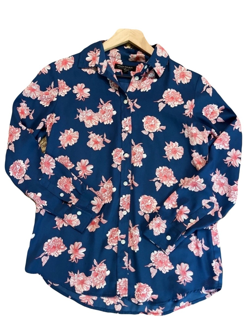 Banana Republic Button Down Shirt - Women's XS Extra Small Blue Pink - Floral